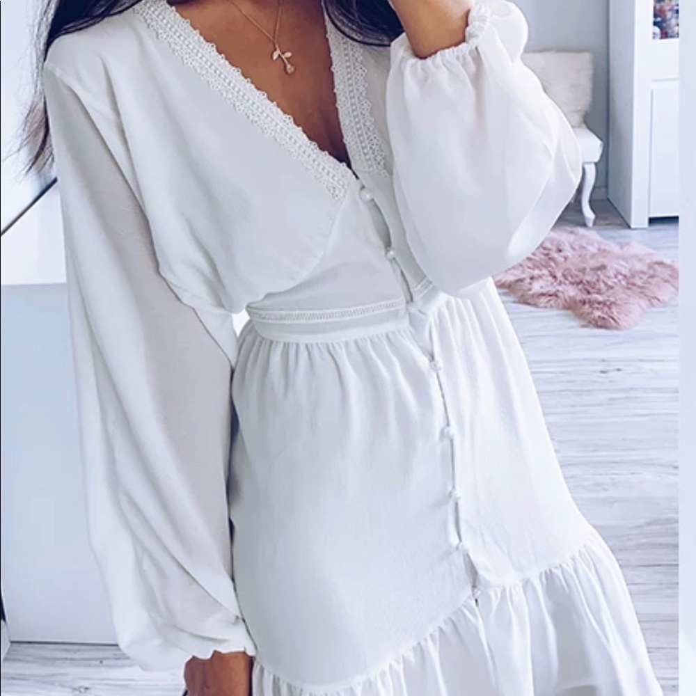 White boho button up dress